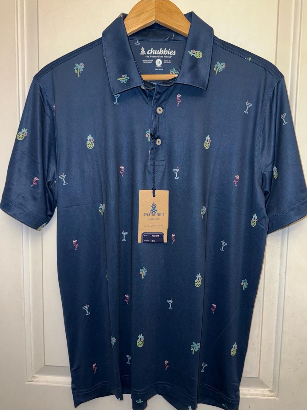 🍍NWT Chubbies “The Tiki-tastic” Performance Polo in Dark Blue w/ Neon Print